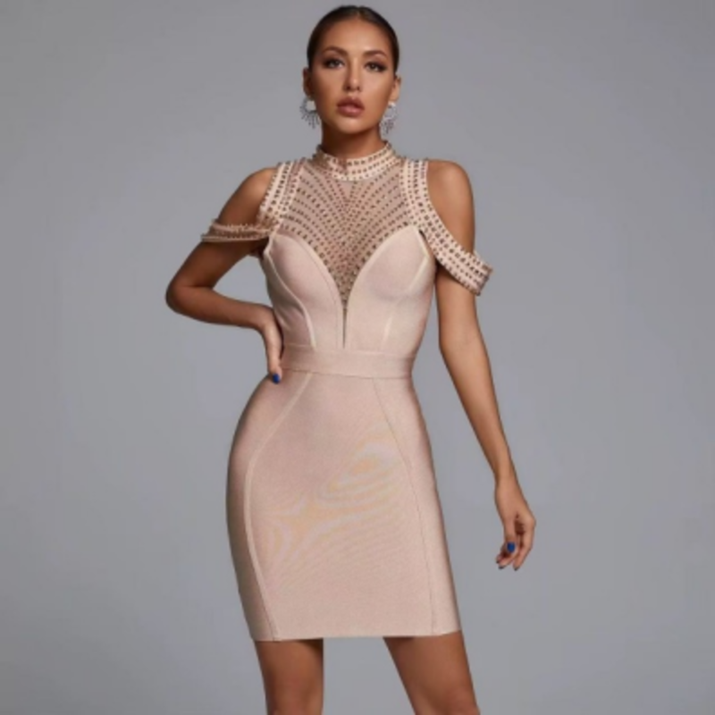 Stripe di spaghetti di bendaggio in maglia estiva, abiti da bodycon senza spalline per trapano