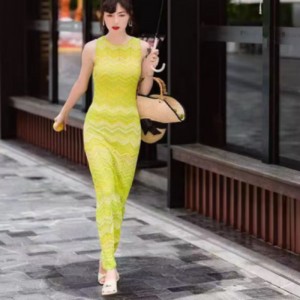 Cardigan intercolor a maniche lunghe a collo lungo in maglia estiva, V-Set di abiti a strisce a maglia senza maniche al collo